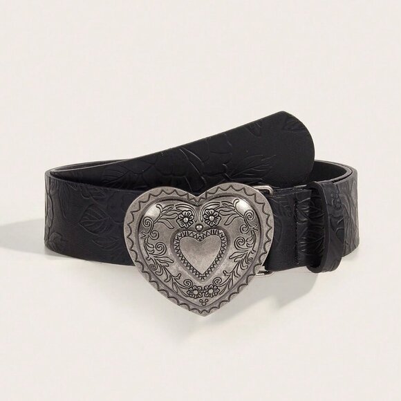 Black Casual Women's Versatile Buckle Printed Polyurethane Belt